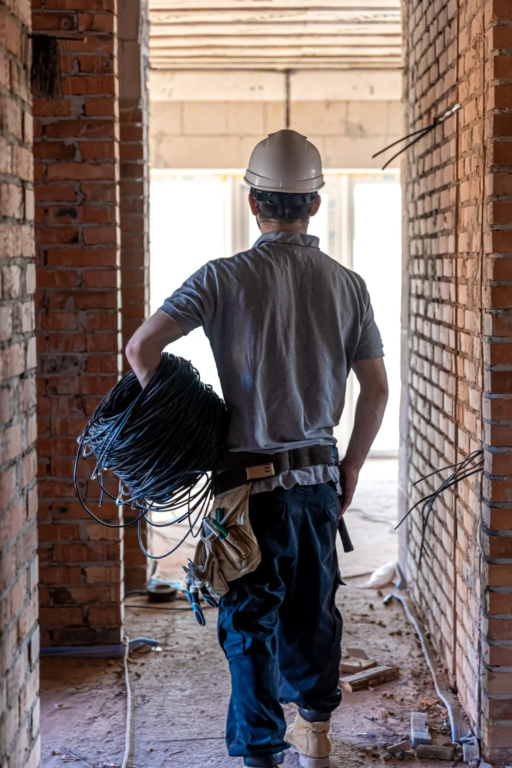 Operario realizando trabajos de construcción interior en La Rioja